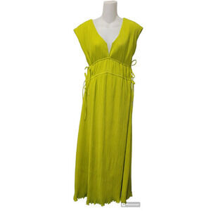 Ciebon Grecian Empire Waist Pleated‎ Maxi Dress Citron size Small Wedding Resort